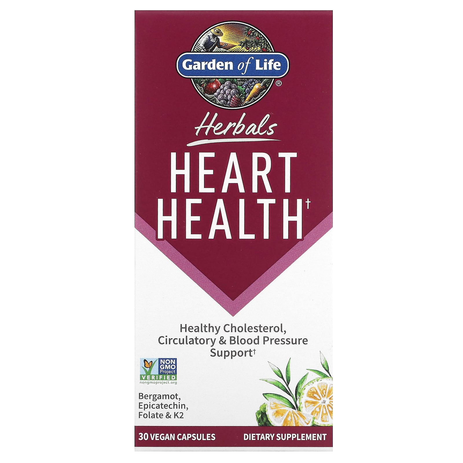 Garden of Life Heart Health Support with Sweet Citrus, 30 Vegan Capsules - Image 1