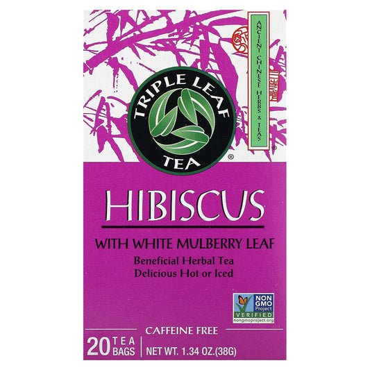 Triple Leaf Tea, Hibiscus With White Mulberry Leaf, Caffeine Free, 20 Tea Bags, 1.34 oz (38 g) - Image 1