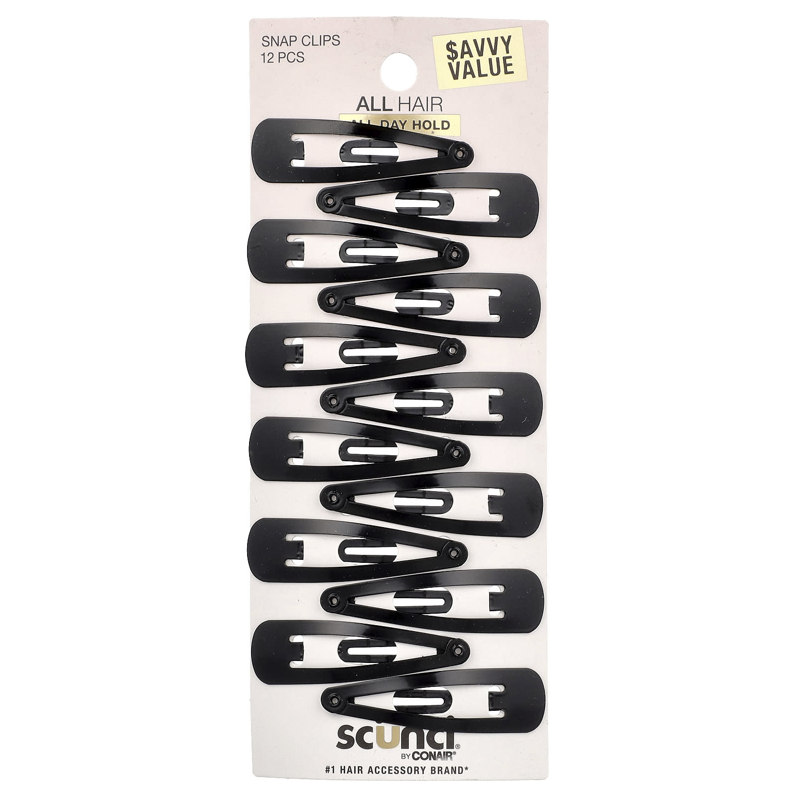 Scunci, Snap Hair Clips, Black, 12 Pieces - Image 1