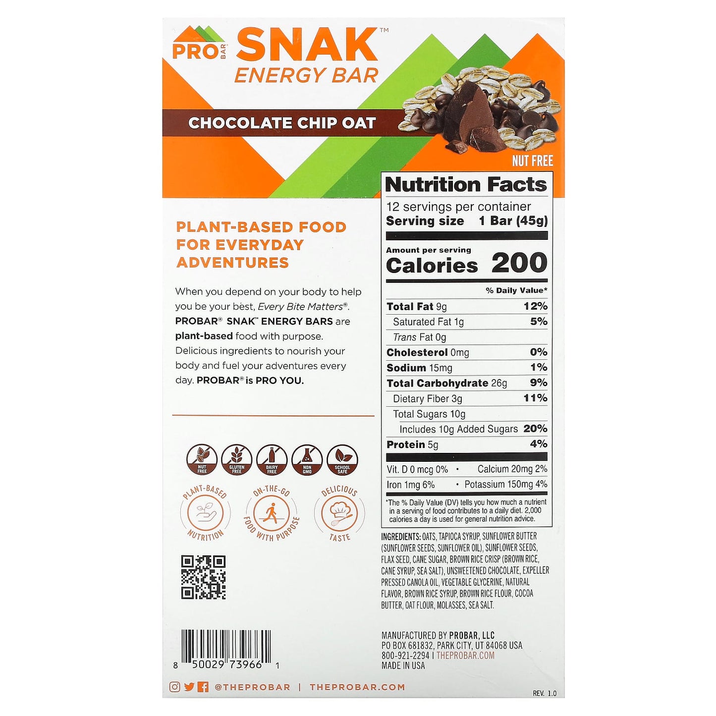 ProBar, SNAK™, Energy Bar, Chocolate Chip Oat, 12 Bars, 1.6 oz (45 g) Each - Image 2