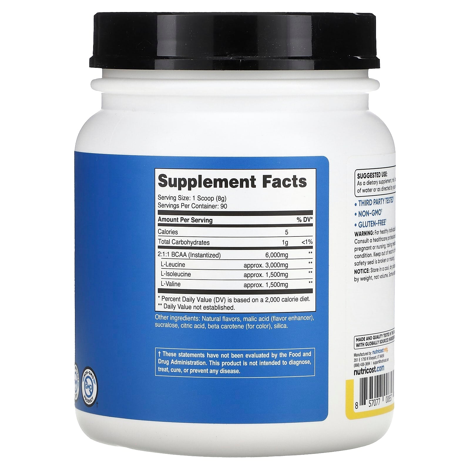 Nutricost, Performance, BCAA, Pineapple, 1.6 lb (738 g) - Image 2