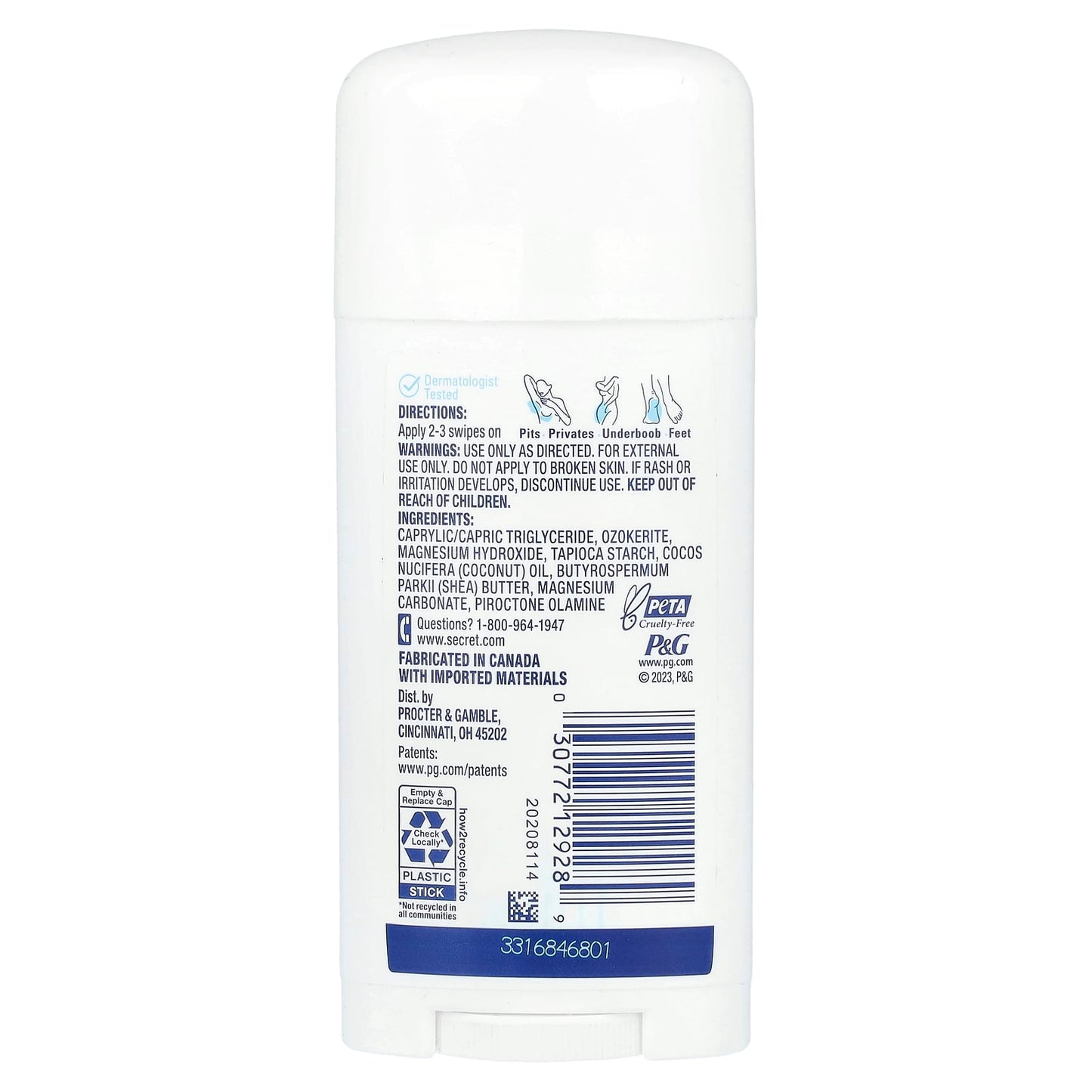 Secret, Whole Body Deodorant, Aluminum Free Dry Solid, Unscented , 2.4 oz (68 g) - Image 2
