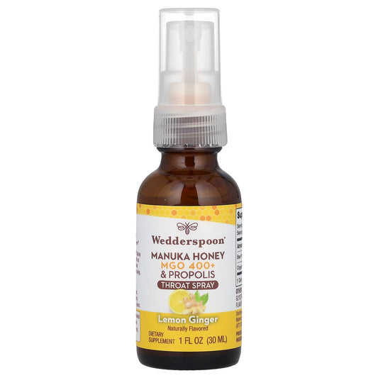Wedderspoon, Manuka Honey & Propolis Throat Spray, Lemon Ginger, MGO 400+, 1 fl oz (30 ml) - Image 1
