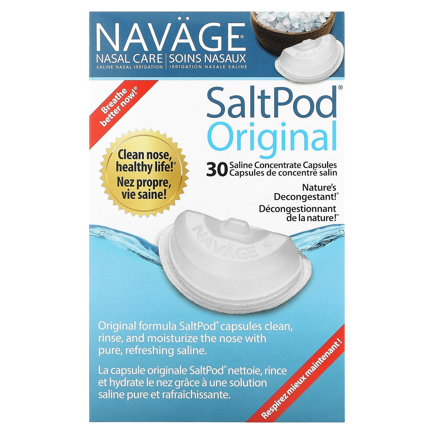 Navage, Nasal Care, Saline Nasal Irrigation, Saltpod Original, 30 Saline Concentrate Capsules - Image 1