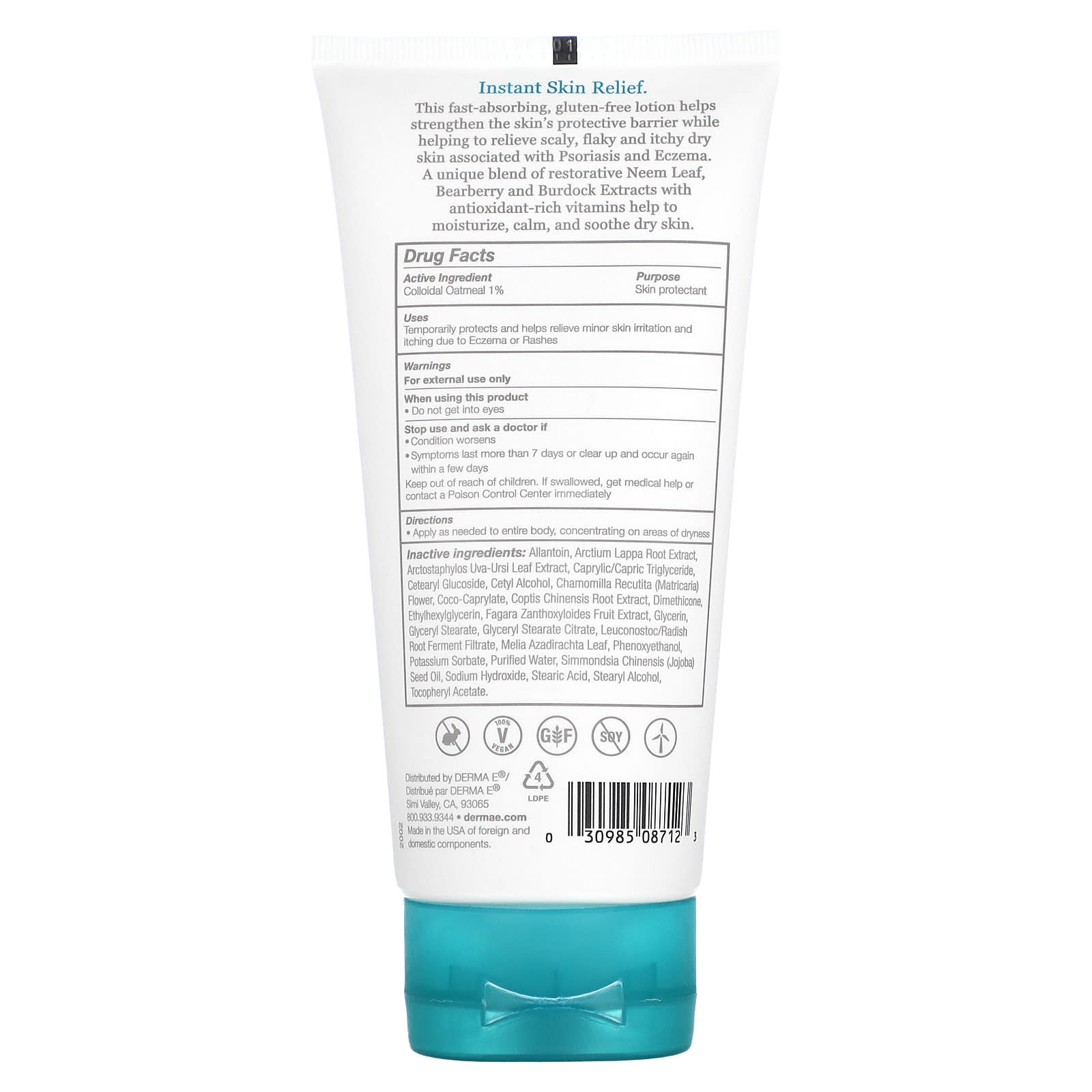 Derma E Eczema Relief Lotion, 6 fl oz (175 ml) - Soothe Dry Skin - Image 2