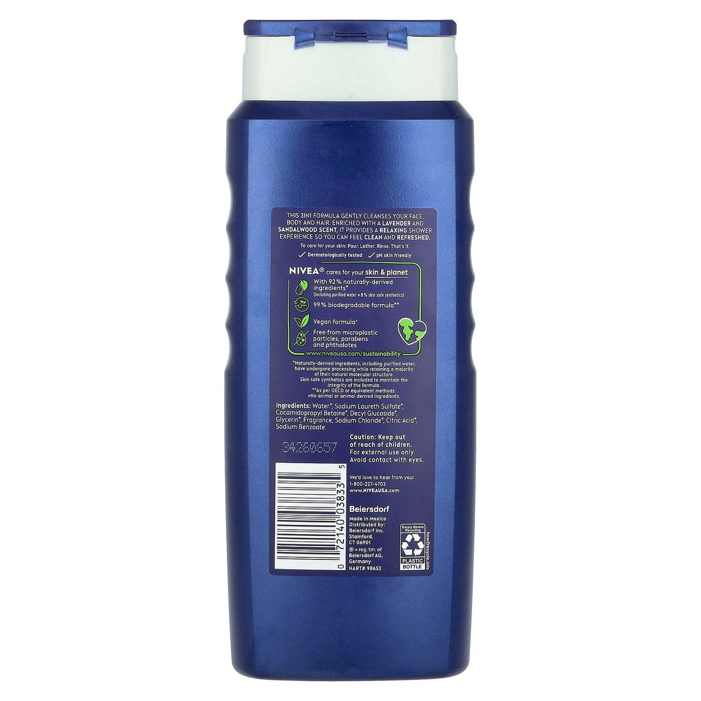 Nivea, Men, Relax 3 in 1 Body Wash, Lavender + Sandalwood, 16.9 fl oz (500 ml) - Image 2