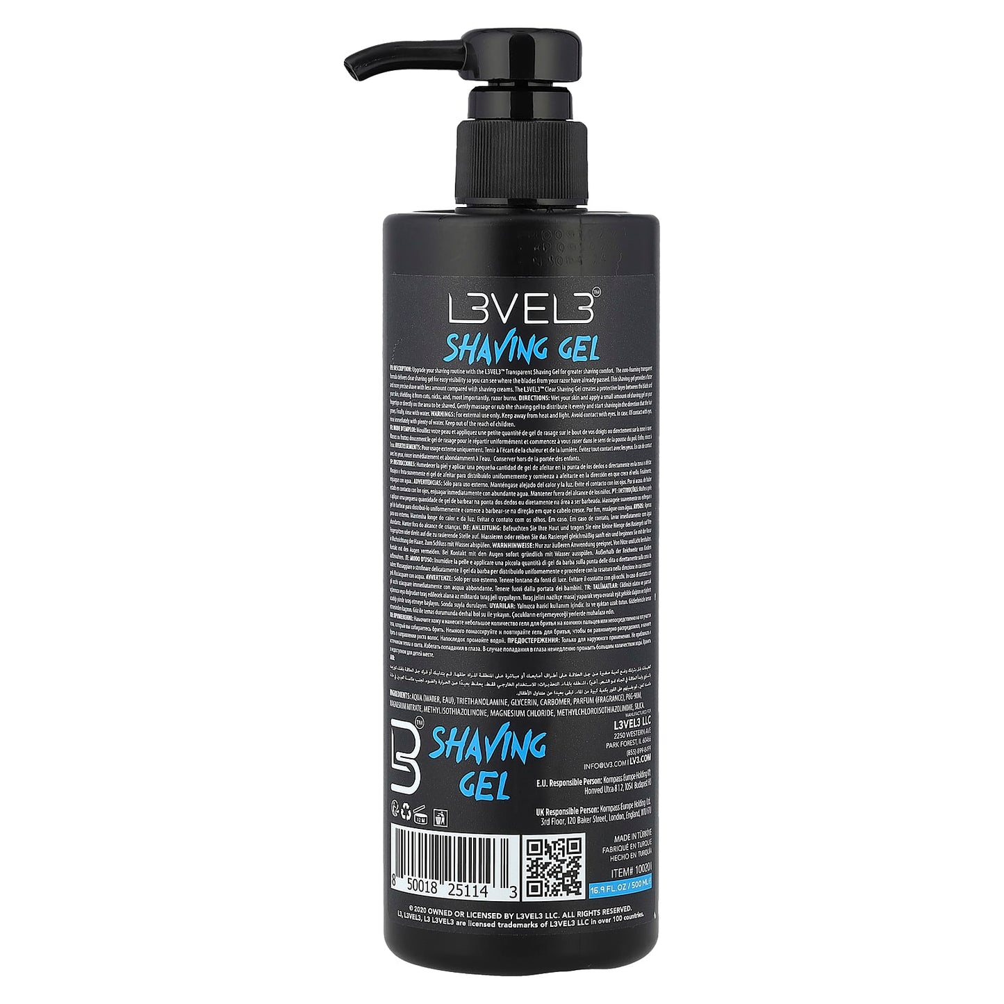 Level 3, Shaving Gel, Aqua, 16.9 fl oz (500 ml) - Image 2