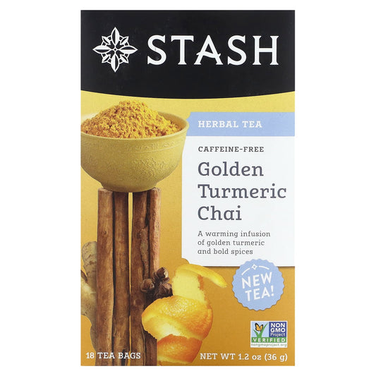 Stash Tea, Herbal Tea, Golden Turmeric Chai, Caffeine-Free, 18 Tea Bags, 1.2 oz (36 g) - Image 1