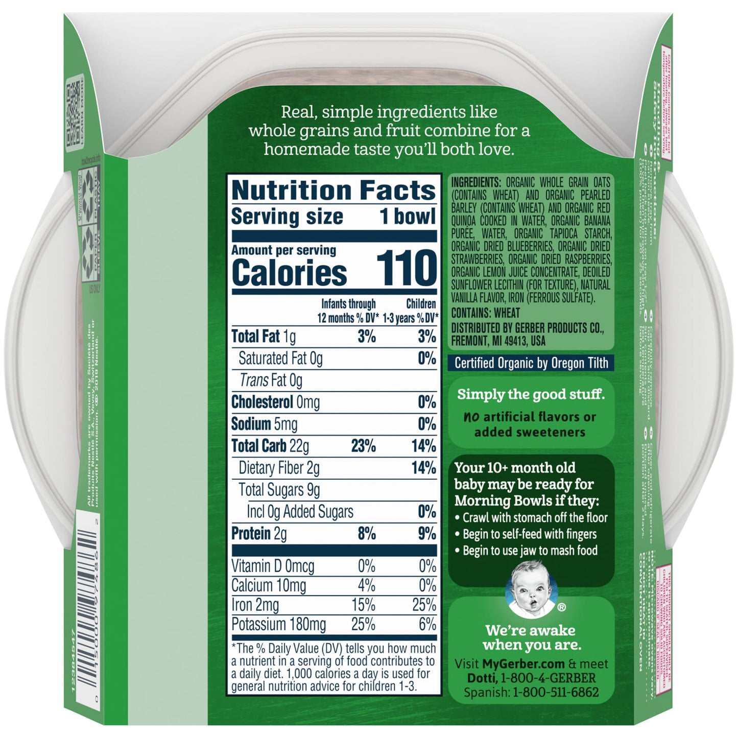 Gerber Organic Morning Bowl for 10+ Months, Whole Grains & Fruits - Image 2