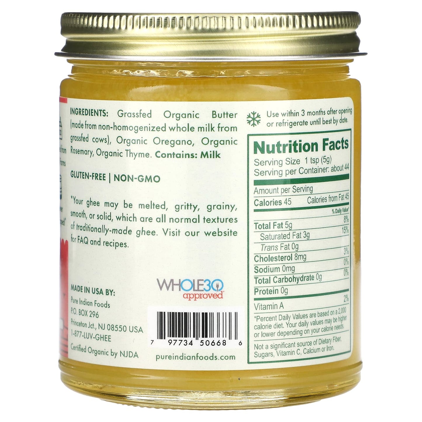 Pure Indian Foods, Organic Italian Ghee, 7.8 oz (220 g) - Image 2