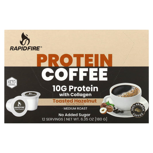 RAPIDFIRE, Protein Coffee Pod, Toasted Hazelnut, Medium Roast, 12 Pods, 6.35 oz (180 g) - Image 1