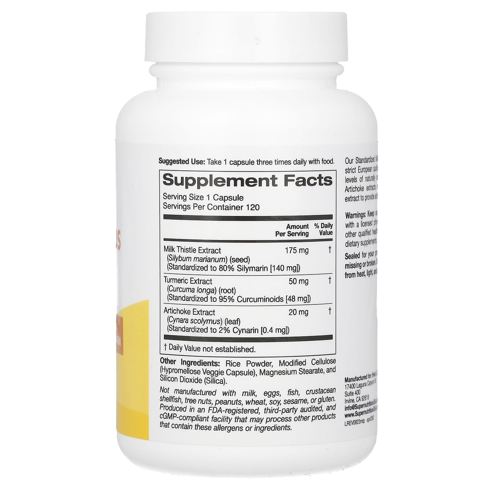 Milk Thistle Plus with Turmeric & Artichoke, 175mg, 120 Capsules - Image 2