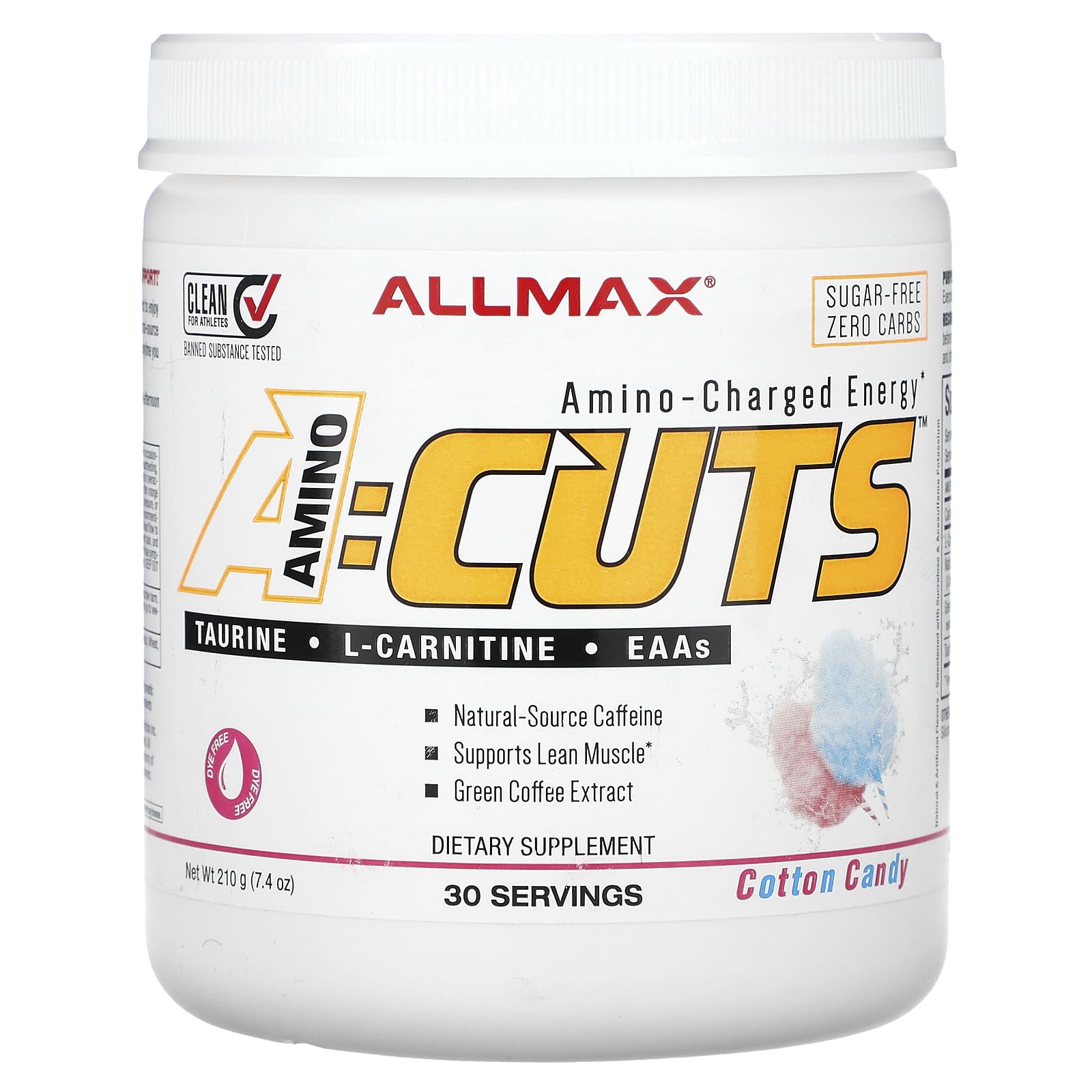 ALLMAX ACUTS Amino-Charged Energy, Cotton Candy, 7.4 oz (210 g) - Image 1