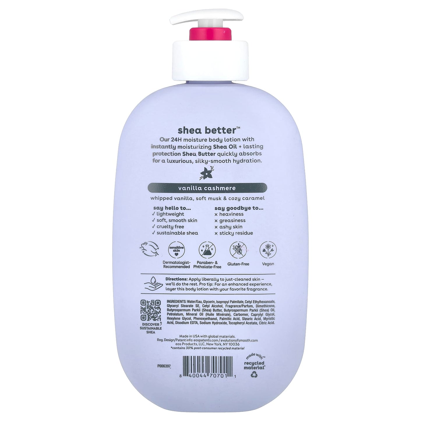 EOS Shea Better 24H Moisture Body Lotion, Vanilla Cashmere, 16oz - Image 2