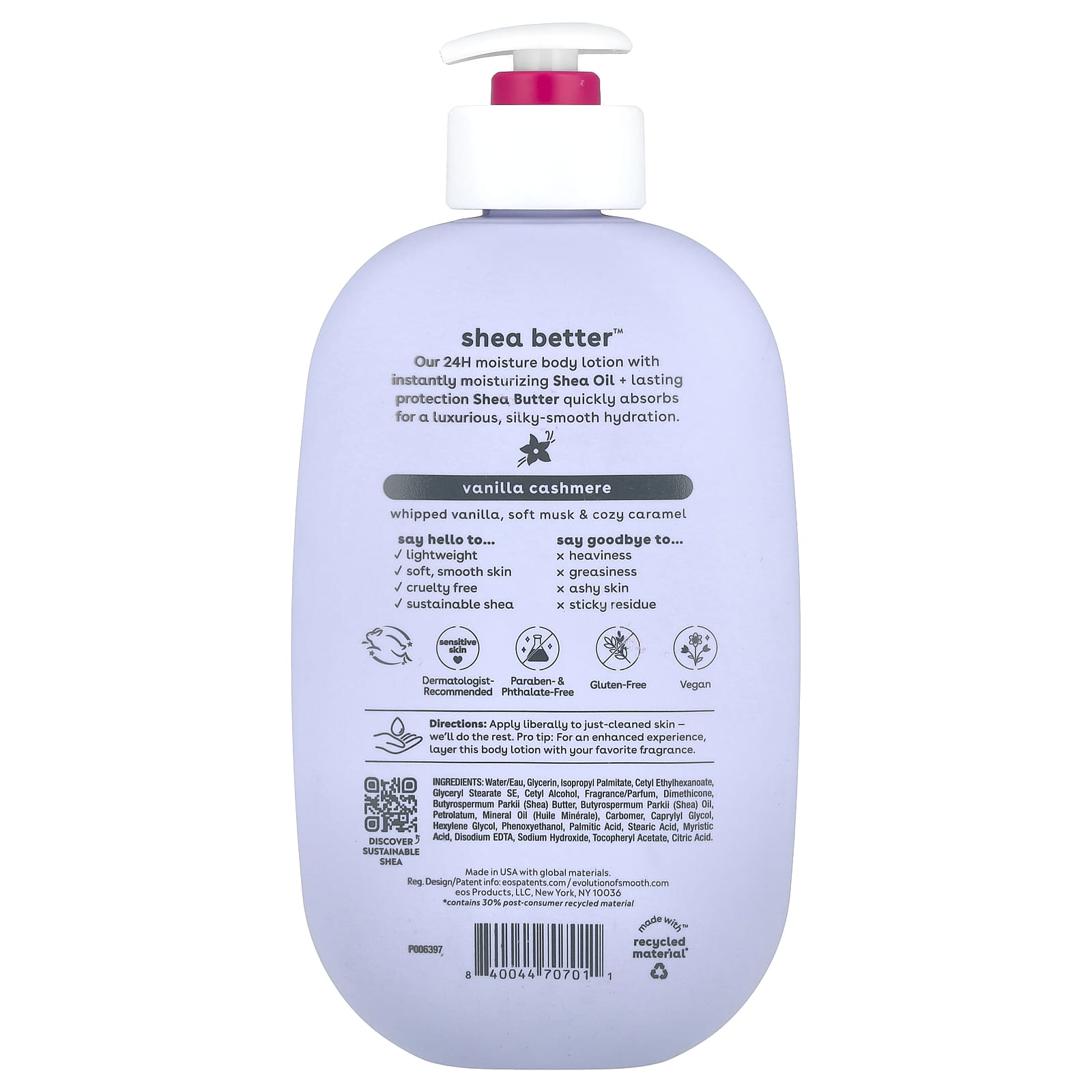 EOS Shea Better 24H Moisture Body Lotion, Vanilla Cashmere, 16oz - Image 2