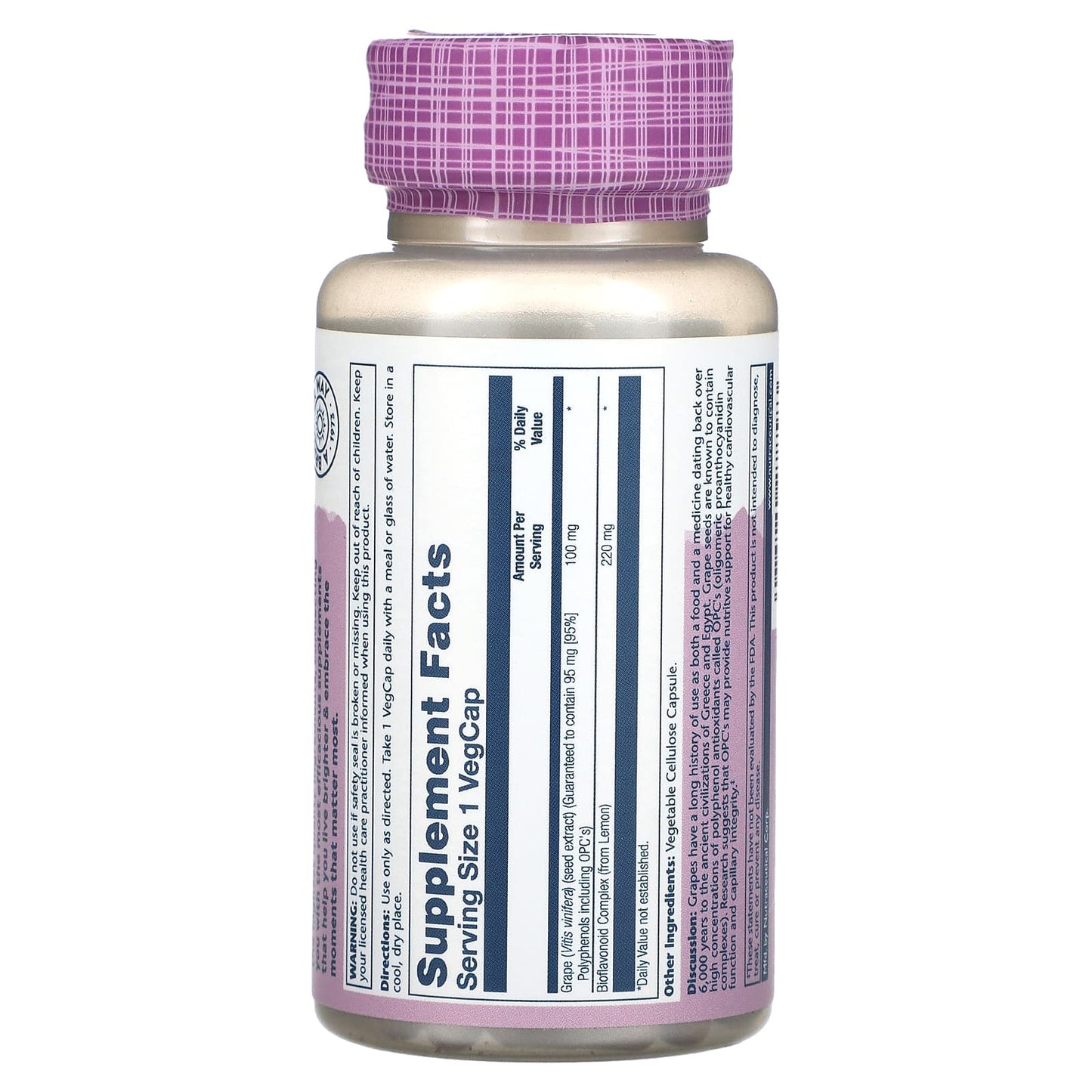Solaray, Vital Extracts, Grape Seed , 100 mg , 60 VegCaps - Image 2