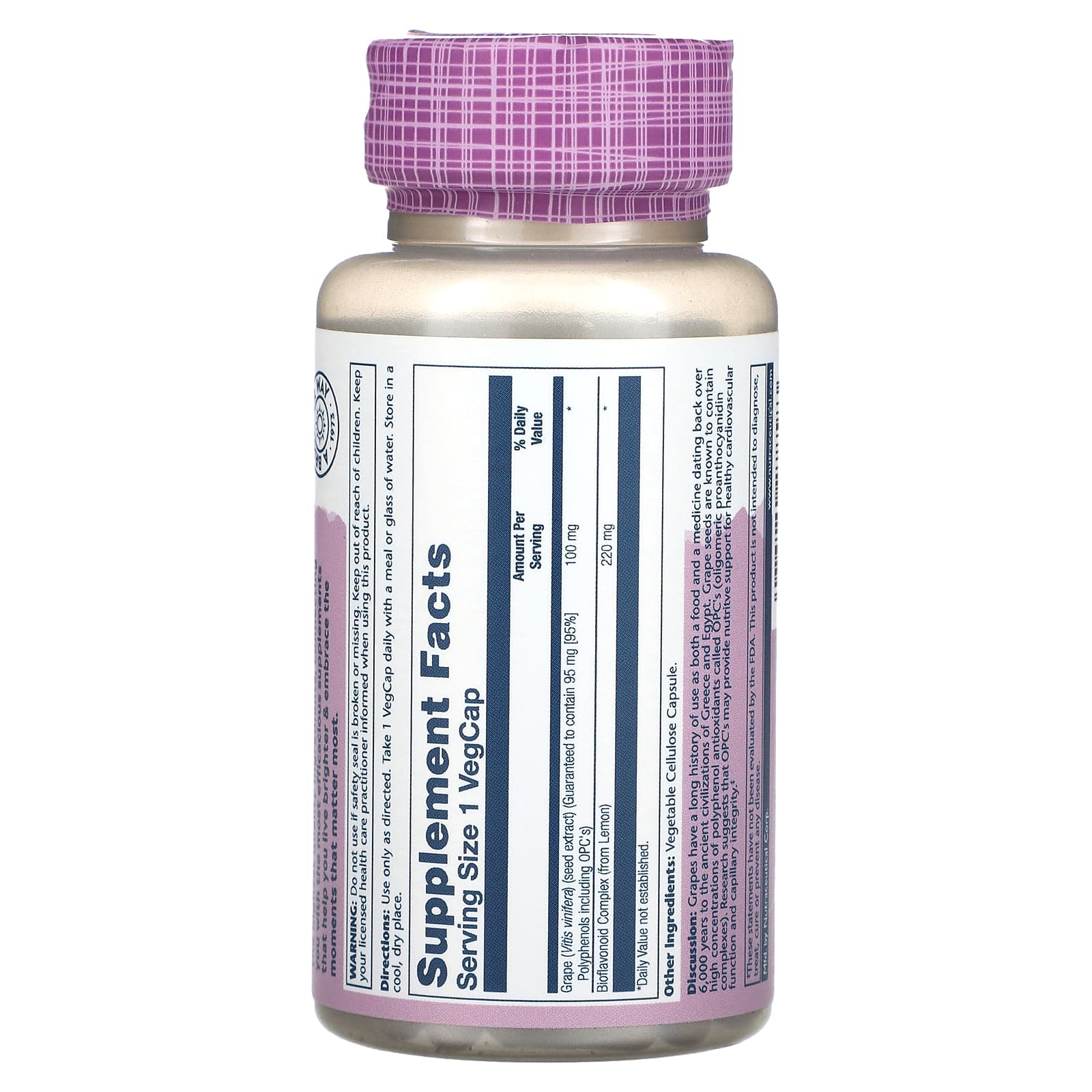 Solaray, Vital Extracts, Grape Seed , 100 mg , 60 VegCaps - Image 2
