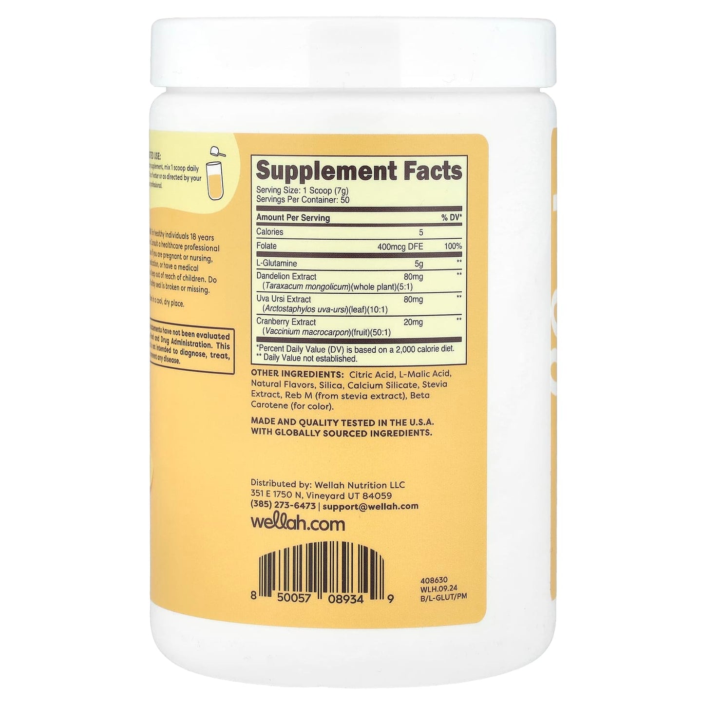 Wellah, L-Glutamine, Peach Mango, 13 oz (365 g) - Image 2