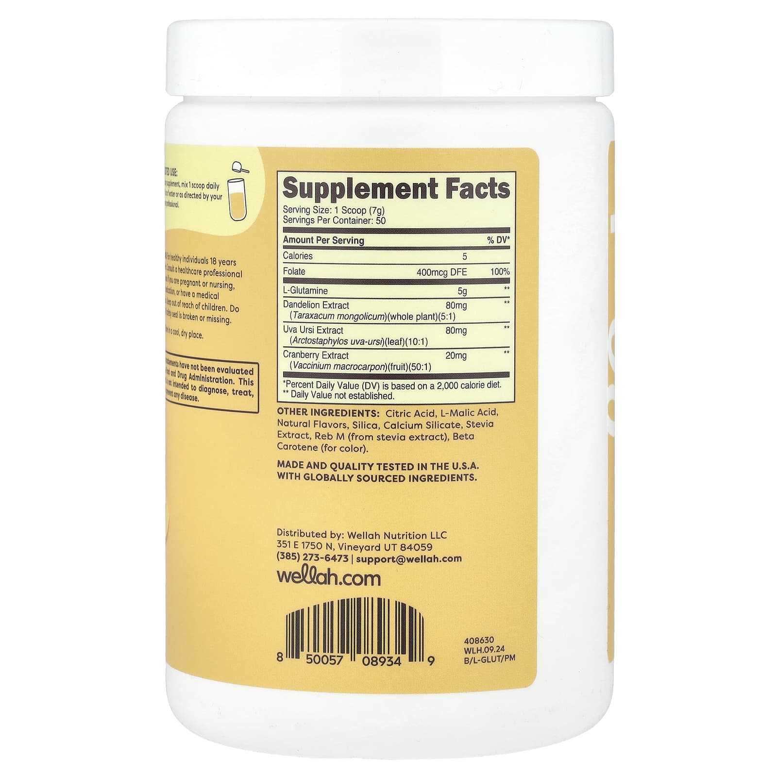 Wellah, L-Glutamine, Peach Mango, 13 oz (365 g) - Image 2