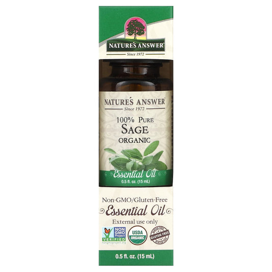 Nature's Answer, 100% Pure Organic Essential Oil, Sage, 0.5 fl oz (15 ml) - Image 1