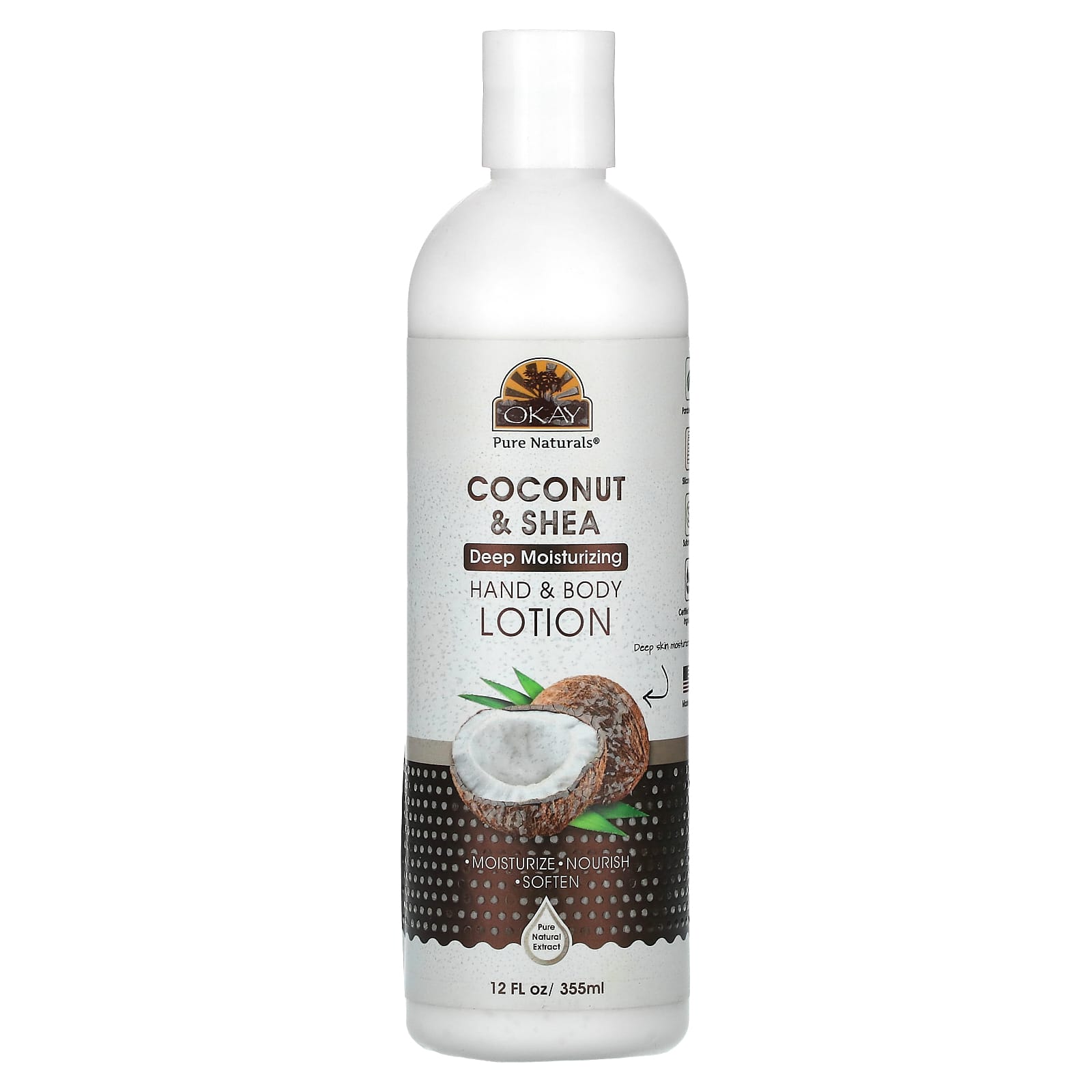 Okay Pure Naturals, Hand & Body Lotion, Coconut & Shea, 12 fl oz (355 ml) - Image 1