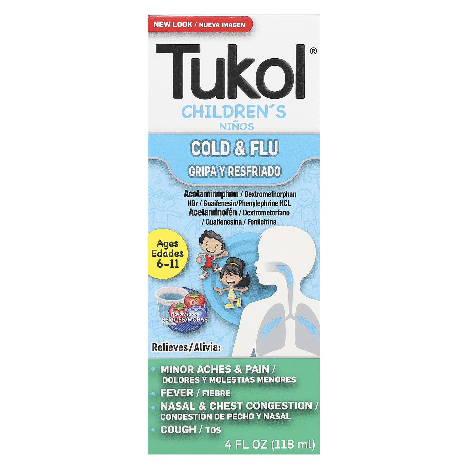 Tukol, Children's, Cold & Flu, Ages 6-11, Berries, 4 fl oz (118 ml) - Image 1