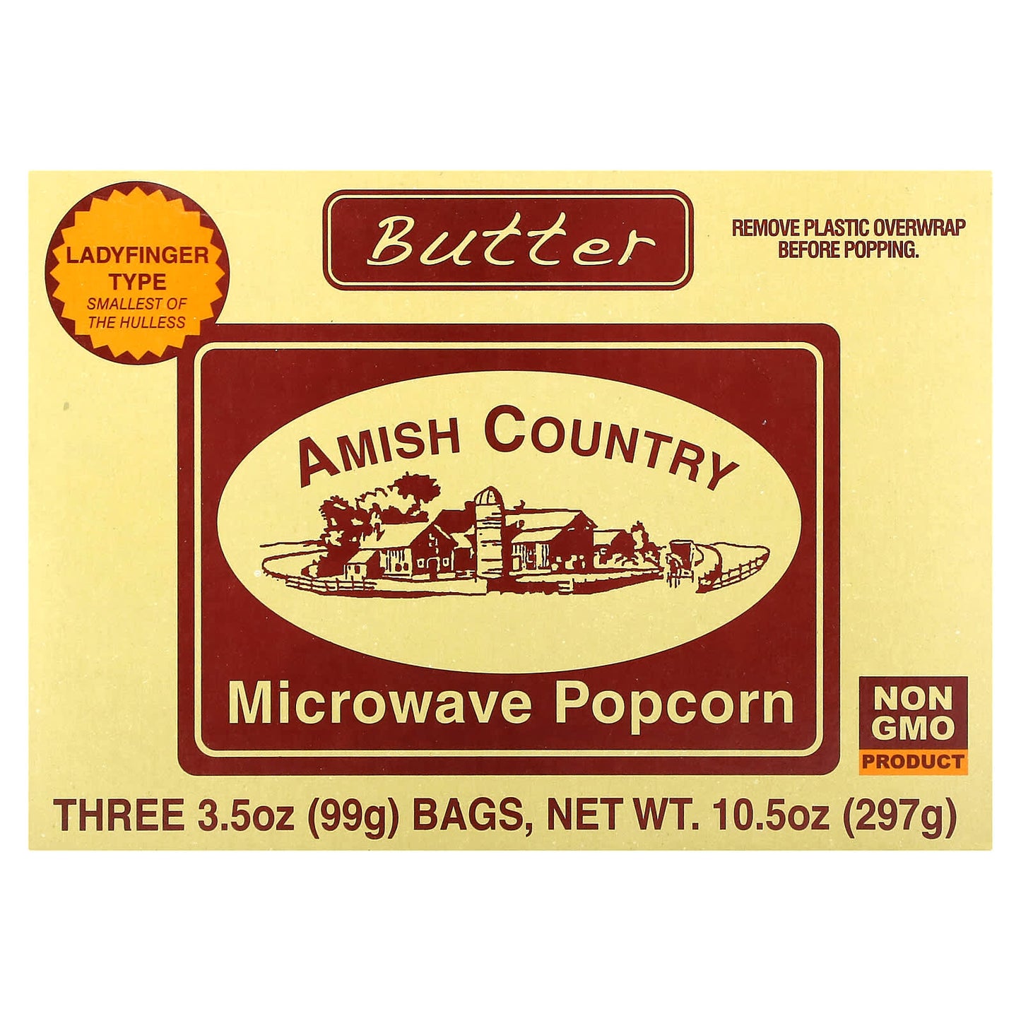 Delicious Amish Country Popcorn - Ladyfinger Variety, 3.5 oz (99g) Bags, 3-Pack - Image 1