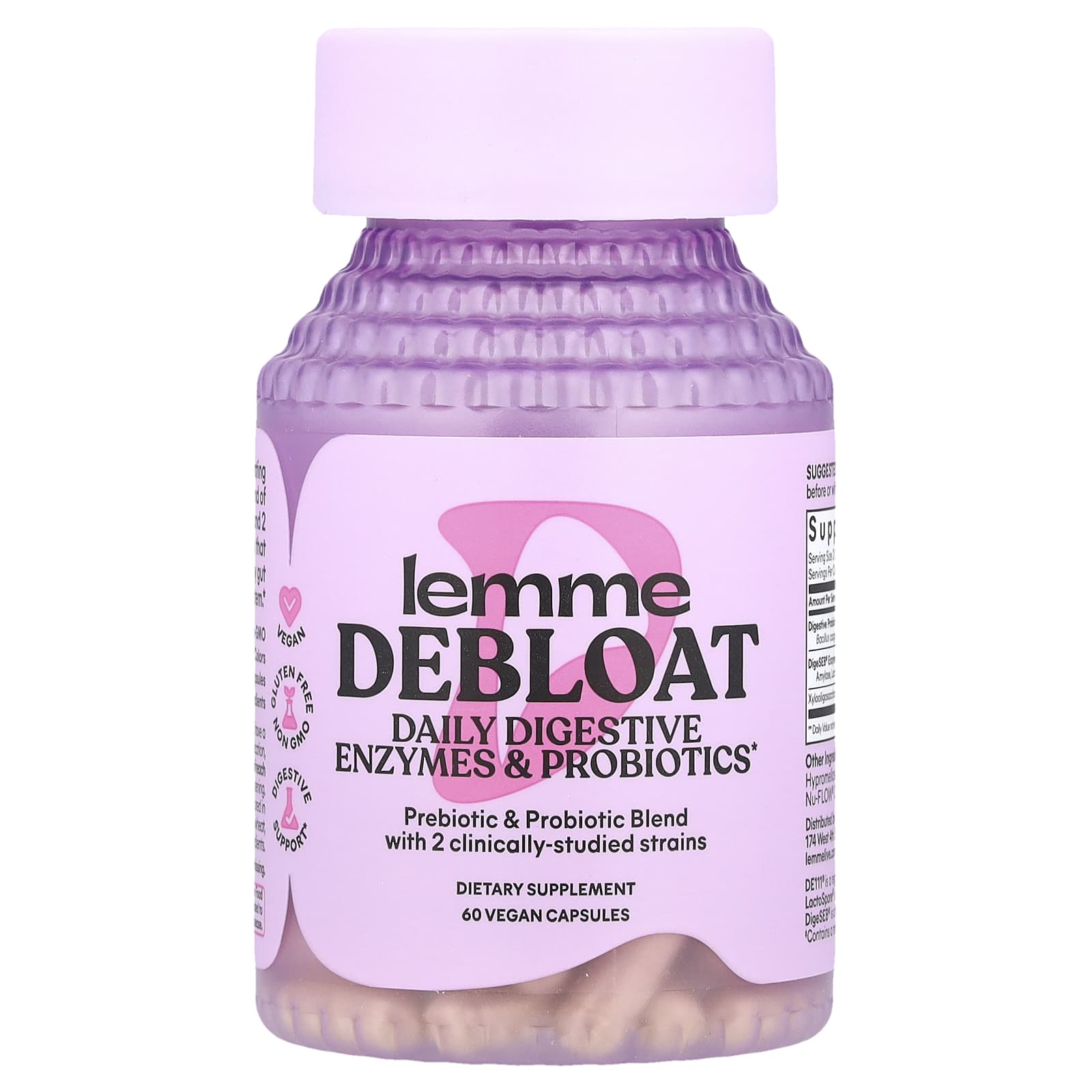Lemme, Debloat, Daily Digestive Enzymes & Probiotics, 60 Vegan Capsules - Image 1