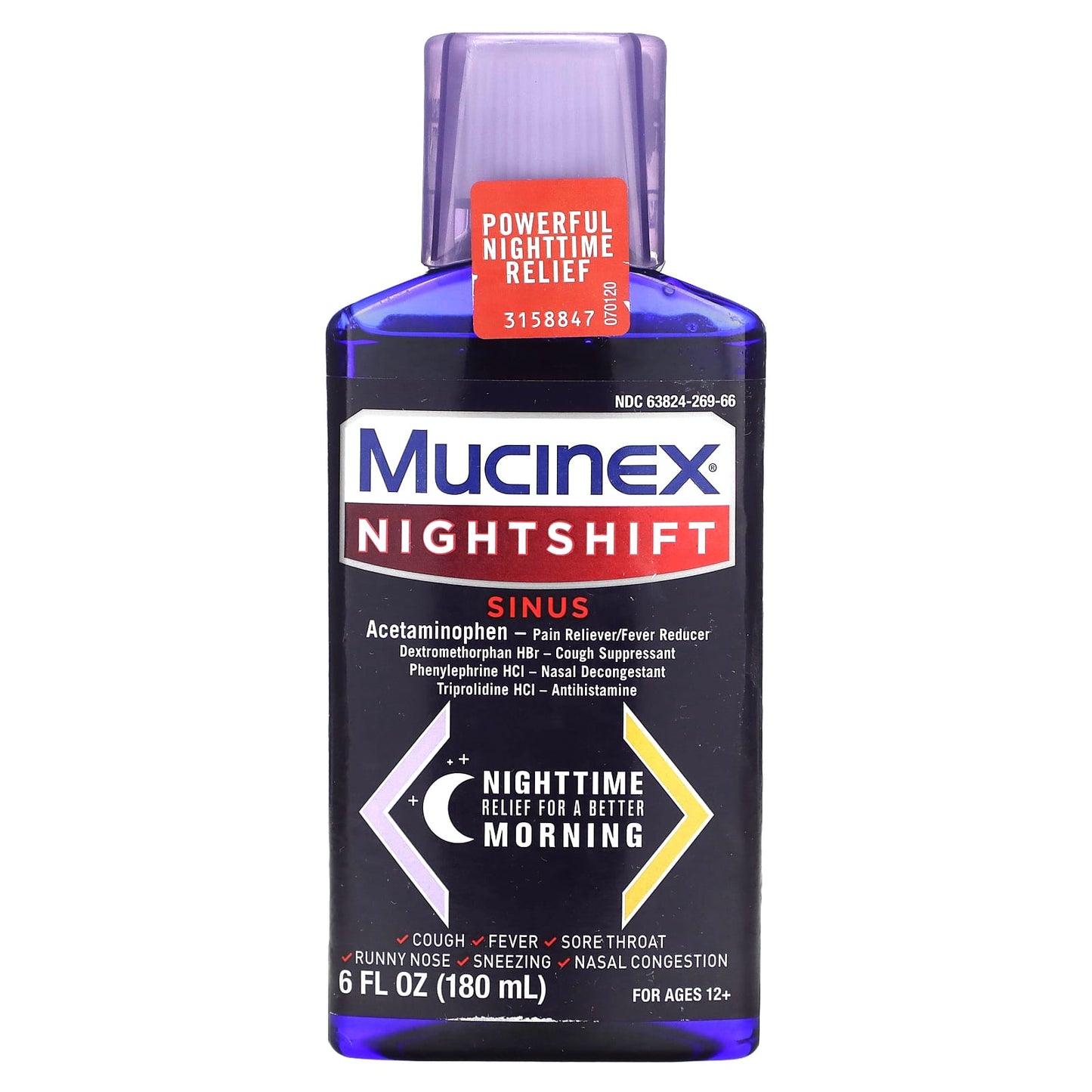 Mucinex, Nightshift, Sinus, Ages 12+, 6 fl oz (180 ml) - Image 1