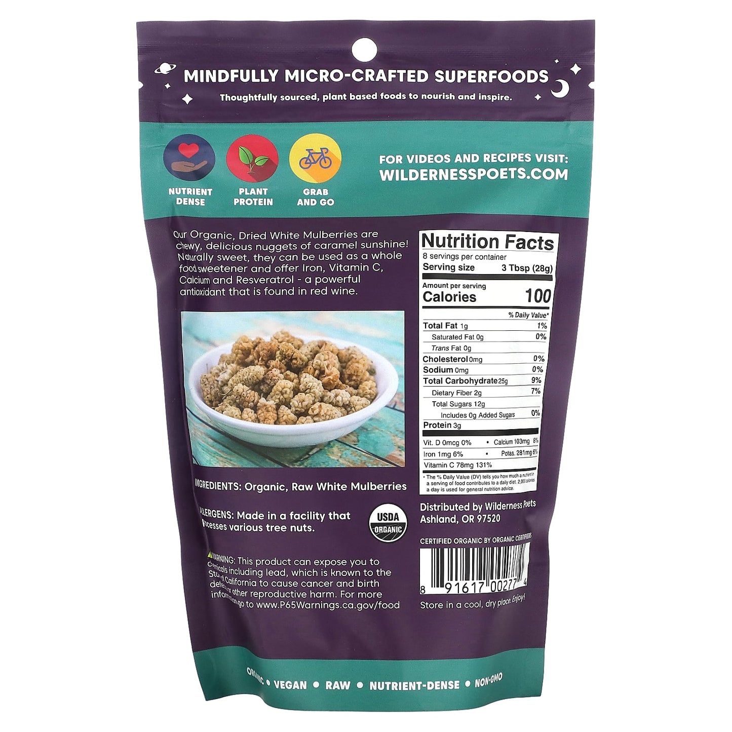 Wilderness Poets, Organic White Mulberries, 8 oz (226 g) - Image 2