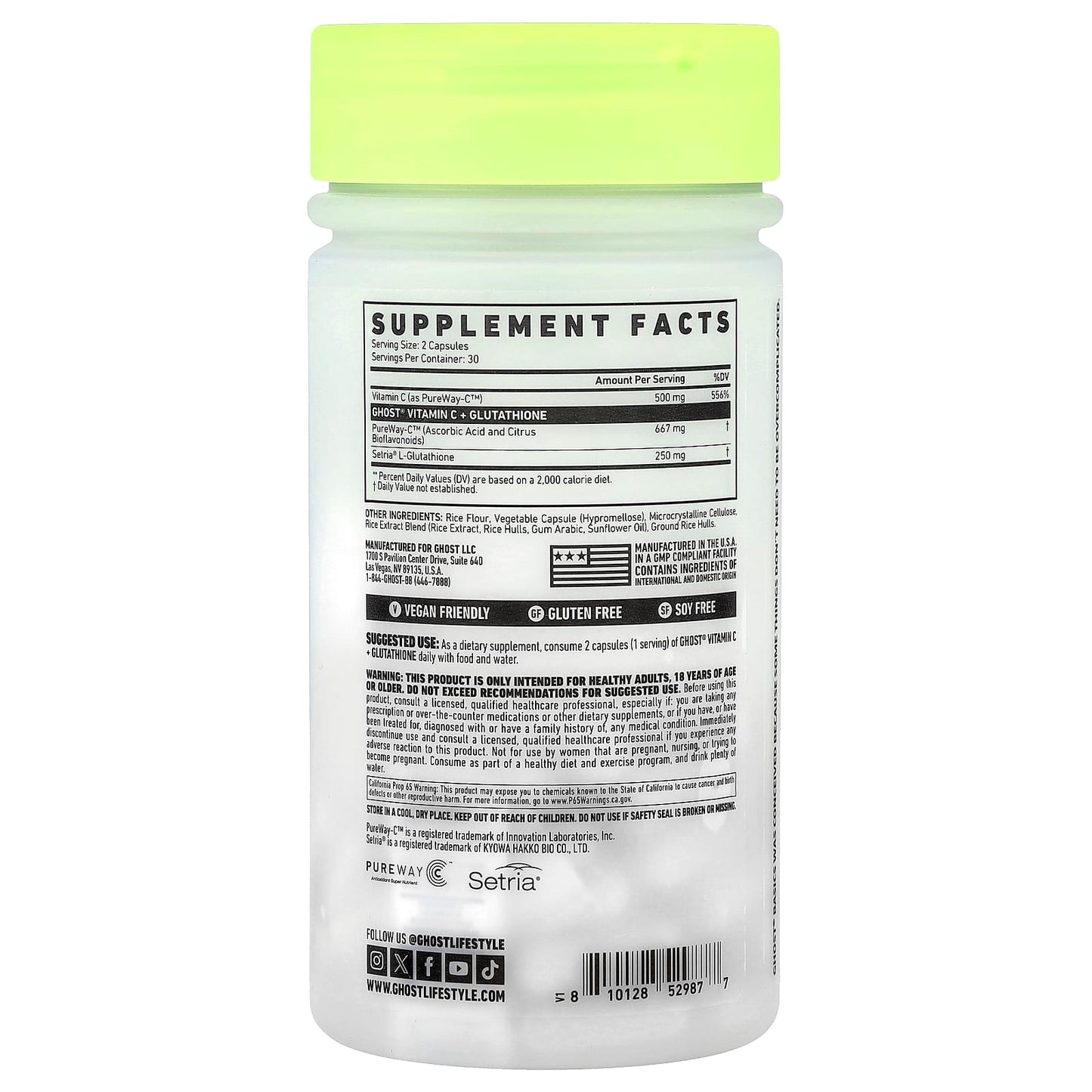 Ghost Vitamin C + Glutathione Supplement 60 Veggie Capsules - Image 2