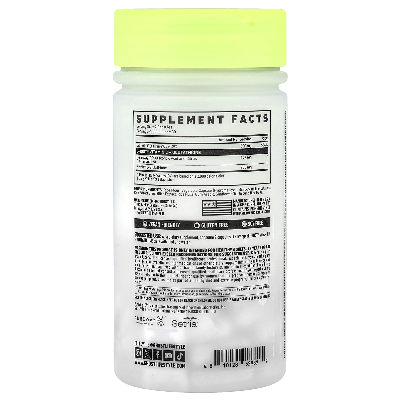 Ghost Vitamin C + Glutathione Supplement 60 Veggie Capsules - Image 2