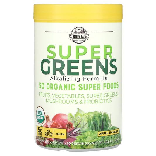 Country Farms Super Greens Alkalizing Formula, USDA Organic, Vegan, 50 Organic Super Foods - Image 1