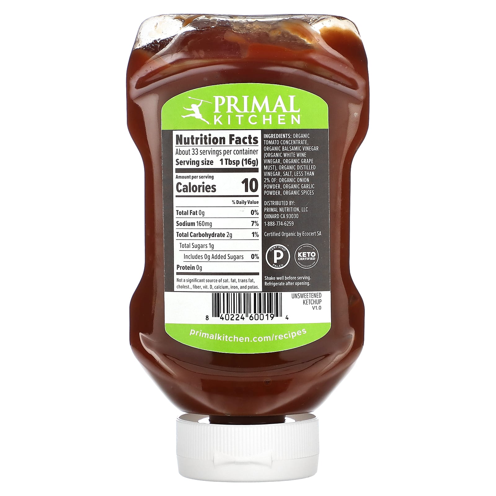 Primal Kitchen, Unsweetened Ketchup, 18.5 oz (524 g) - Image 2