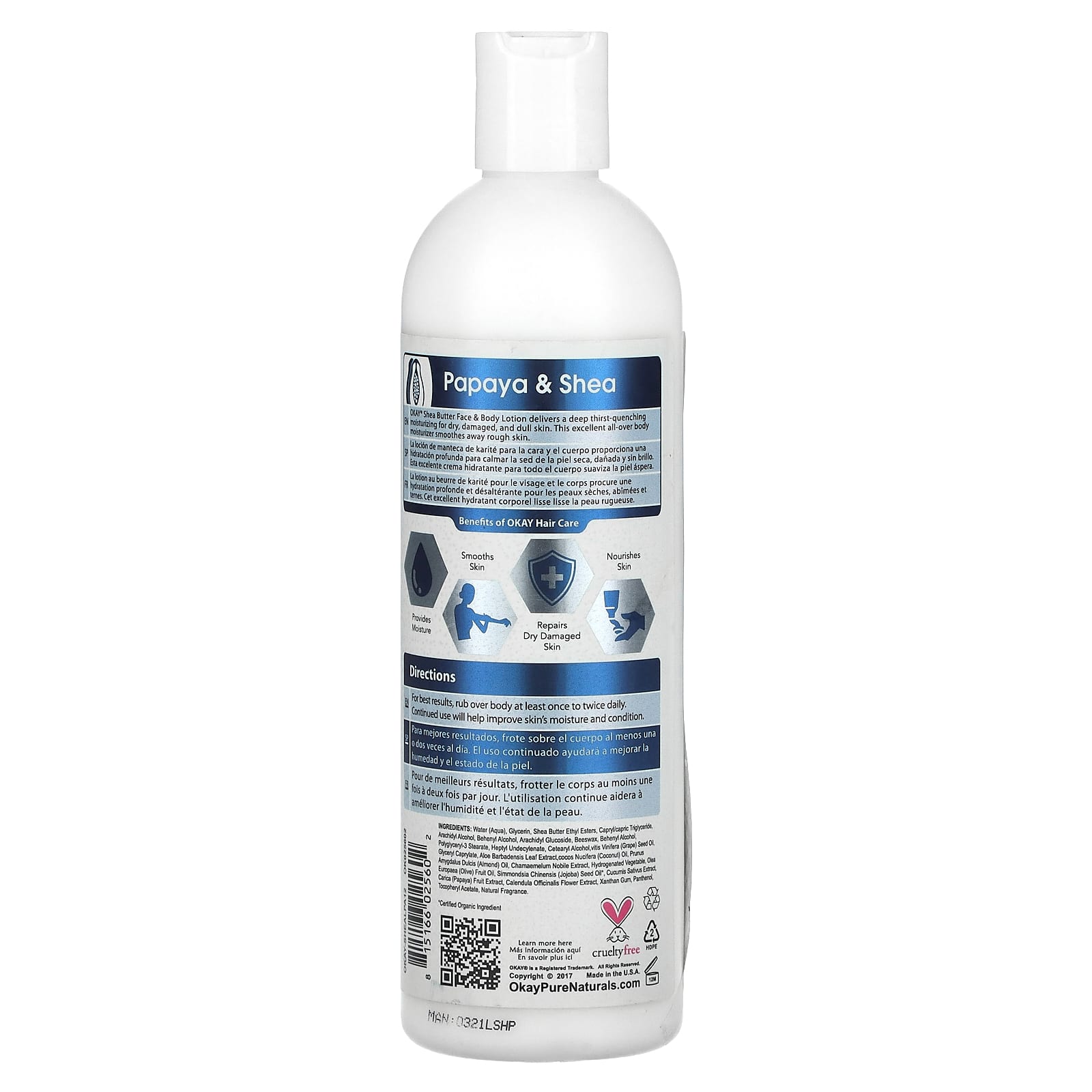 Okay Pure Naturals, Hand & Body Lotion, Papaya & Shea , 12 fl oz (355 ml) - Image 2