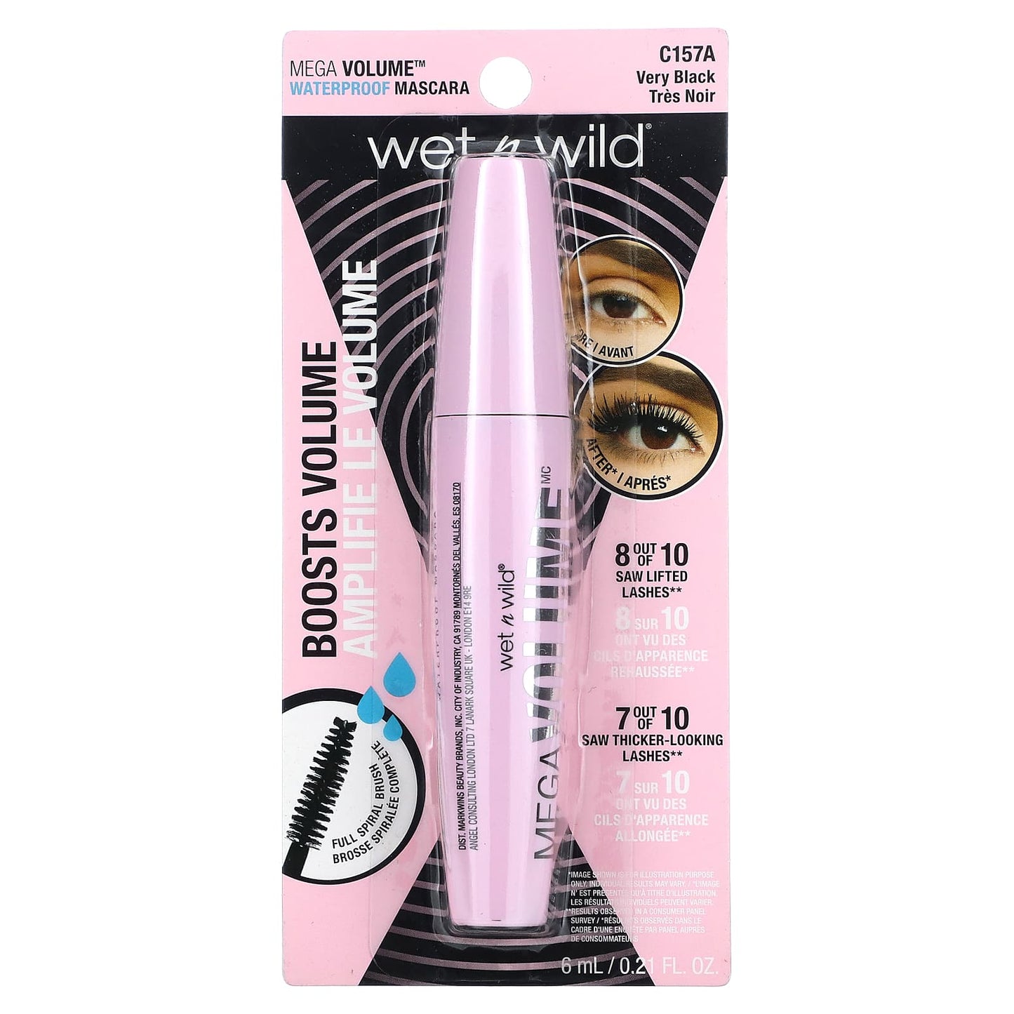 wet n wild, Mega Volume Waterproof Mascara, C157A Very Black, 0.21 fl oz (6 ml) - Image 2