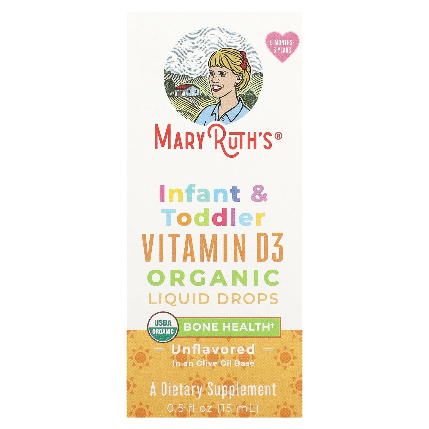MaryRuth's, Organic Infant & Toddler Vitamin D3 Liquid Drops, 6 Months - 3 Years, Unflavored, 0.5 fl oz (15 ml)