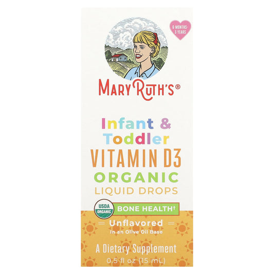 MaryRuth's, Organic Infant & Toddler Vitamin D3 Liquid Drops, 6 Months - 3 Years, Unflavored, 0.5 fl oz (15 ml)