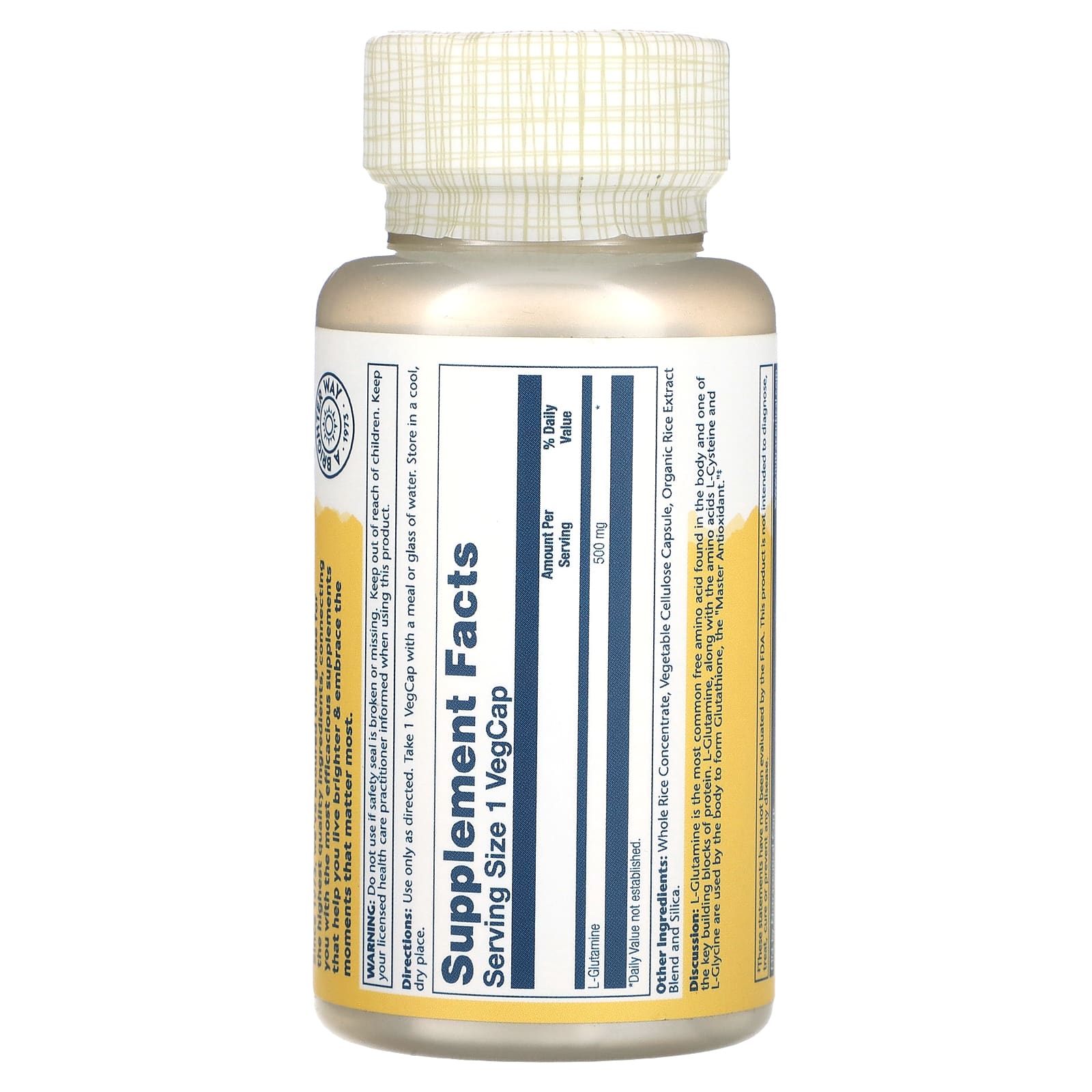 Solaray, L-Glutamine , 500 mg , 50 VegCaps - Image 2