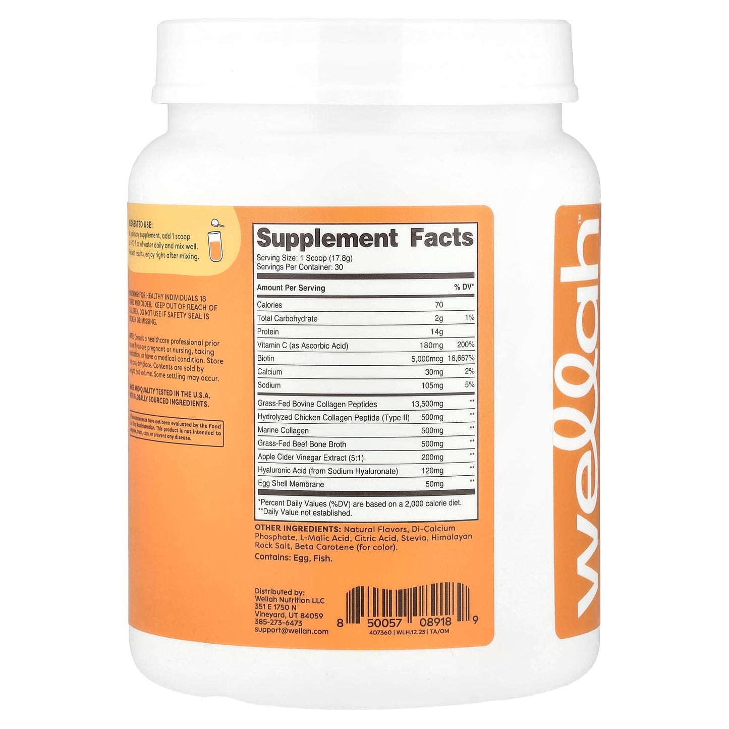 Wellah, The Afterglow, Multi Collagen Protein + Beauty, Orange Mango, 1.2 lb (534 g) - Image 2