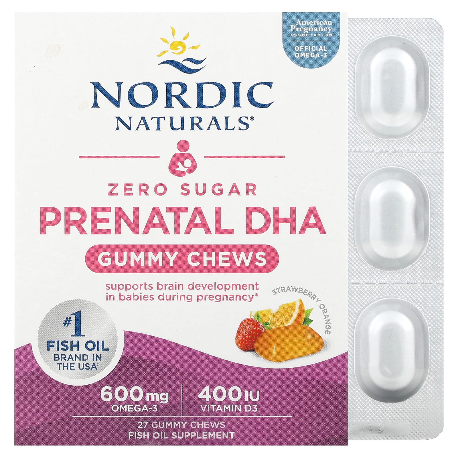 Nordic Naturals, Zero Sugar Prenatal DHA, Strawberry Orange, 27 Gummy Chews - Image 1