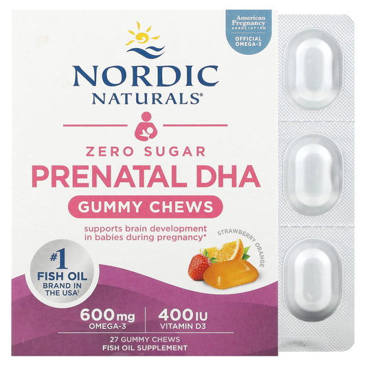 Nordic Naturals, Zero Sugar Prenatal DHA, Strawberry Orange, 27 Gummy Chews - Image 1