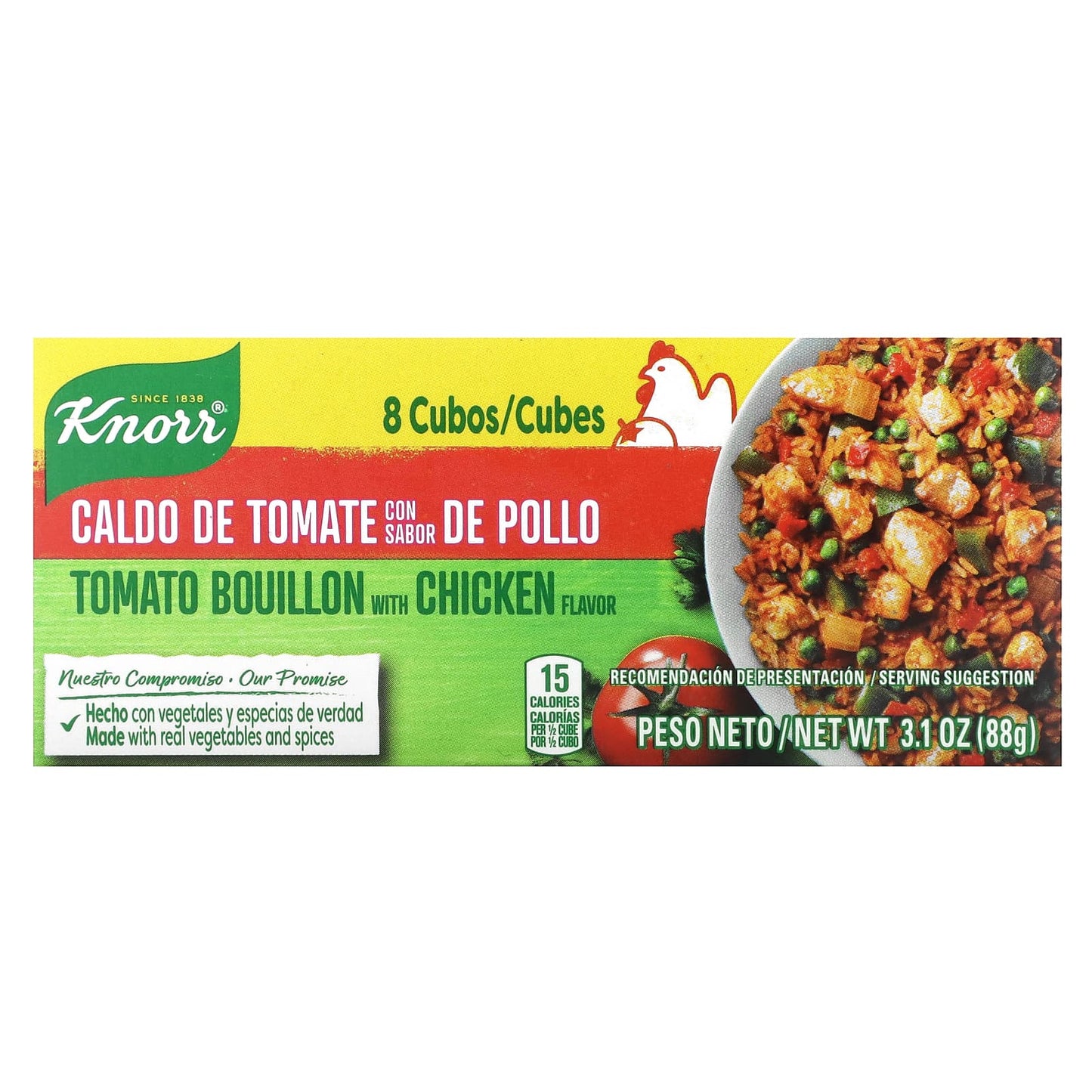 Knorr, Tomato Bouillon with Chicken Flavor, 8 Cubes, 3.1 oz (88 g) - Image 1