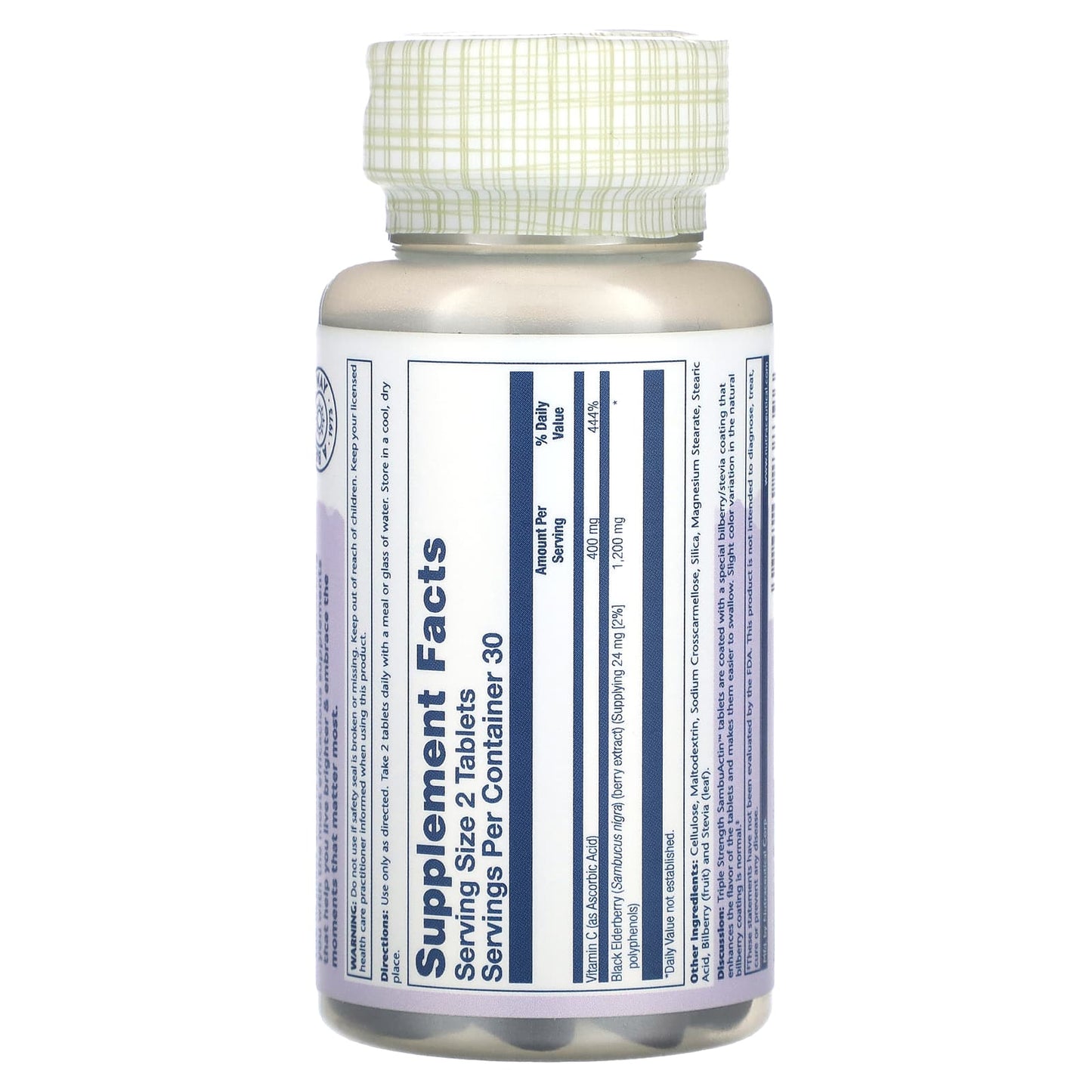 Solaray, Triple Strength Black Elderberry With Sambuactin & Vitamin C, 60 Tablets - Image 2