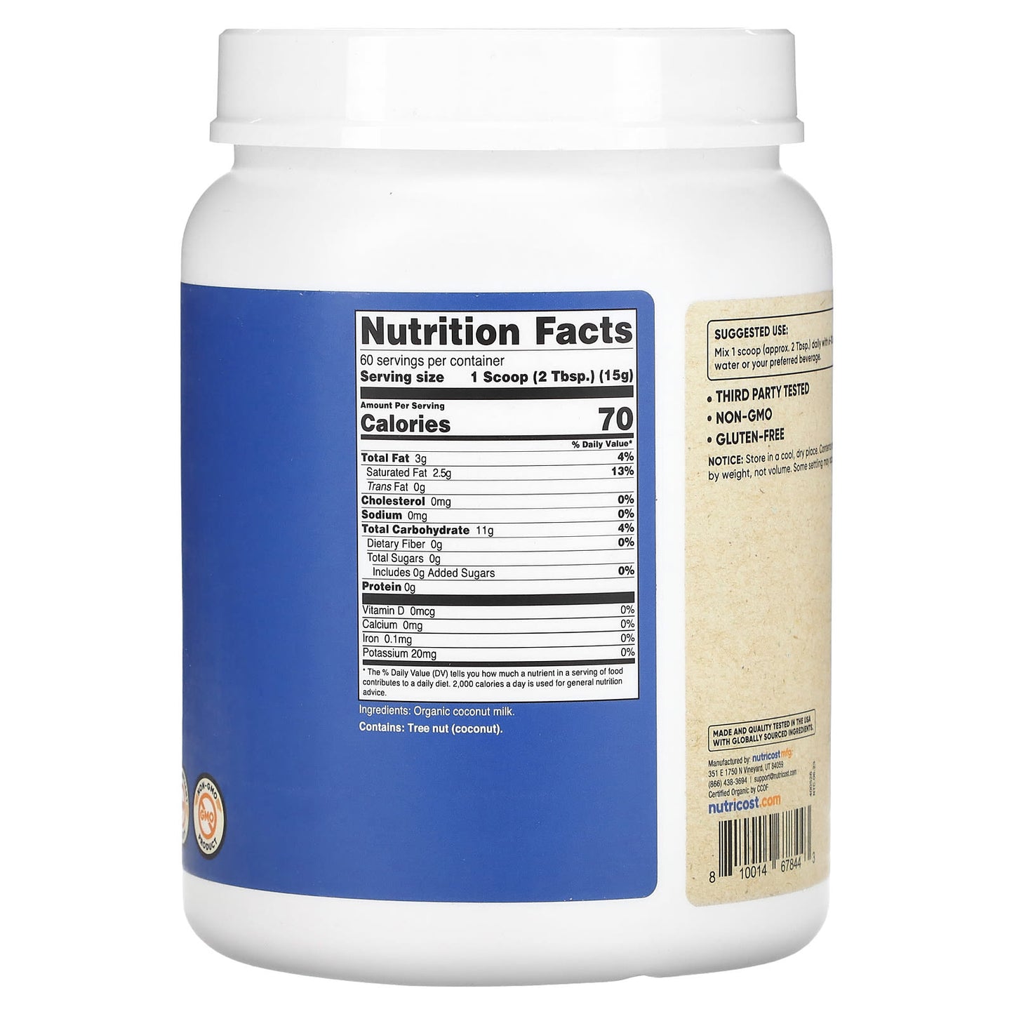 Nutricost, Organic Coconut Milk Powder, Unflavored, 2 lbs (907 g) - Image 2