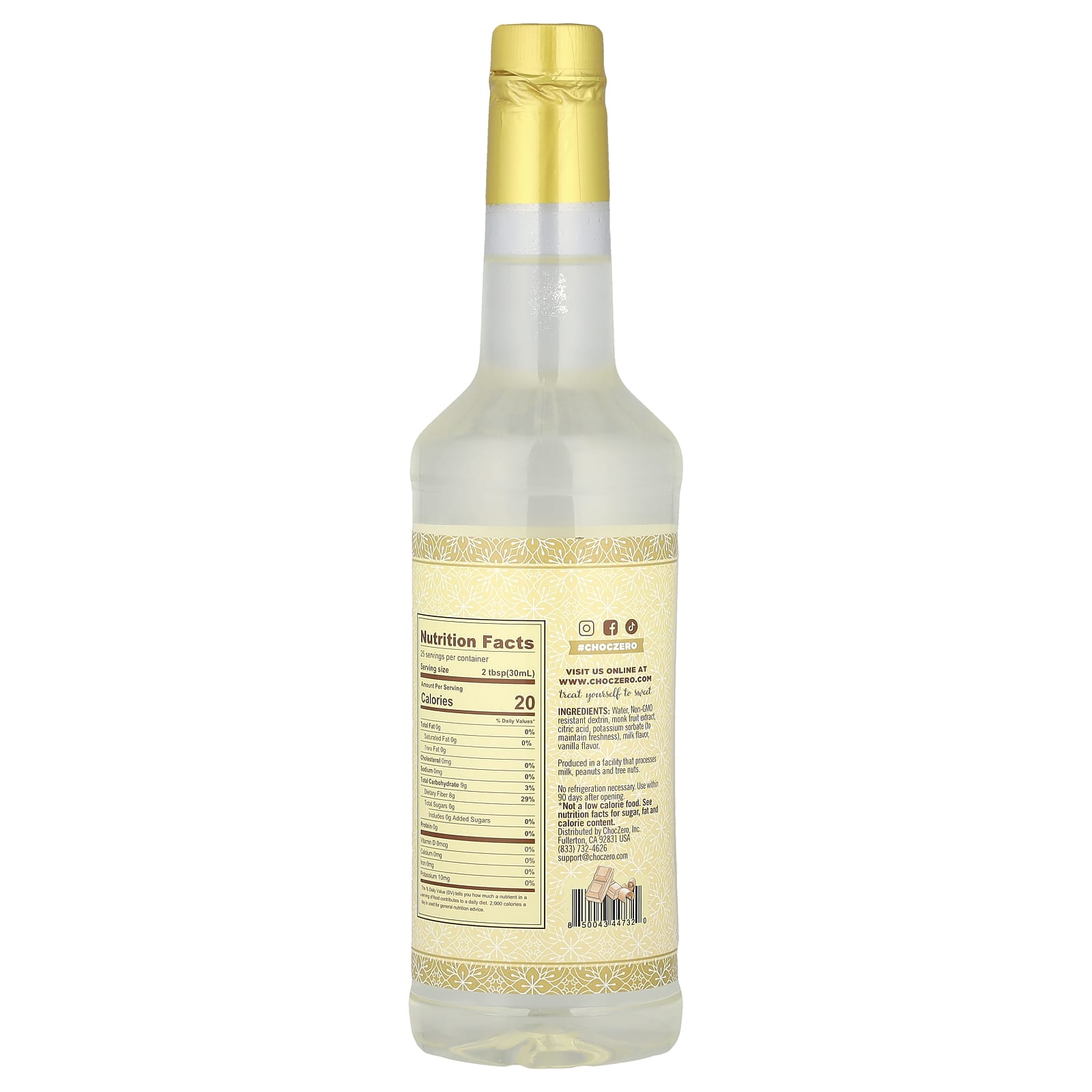 ChocZero, Premium Syrup, White Chocolate, Sugar Free , 26.5 oz (750 ml)