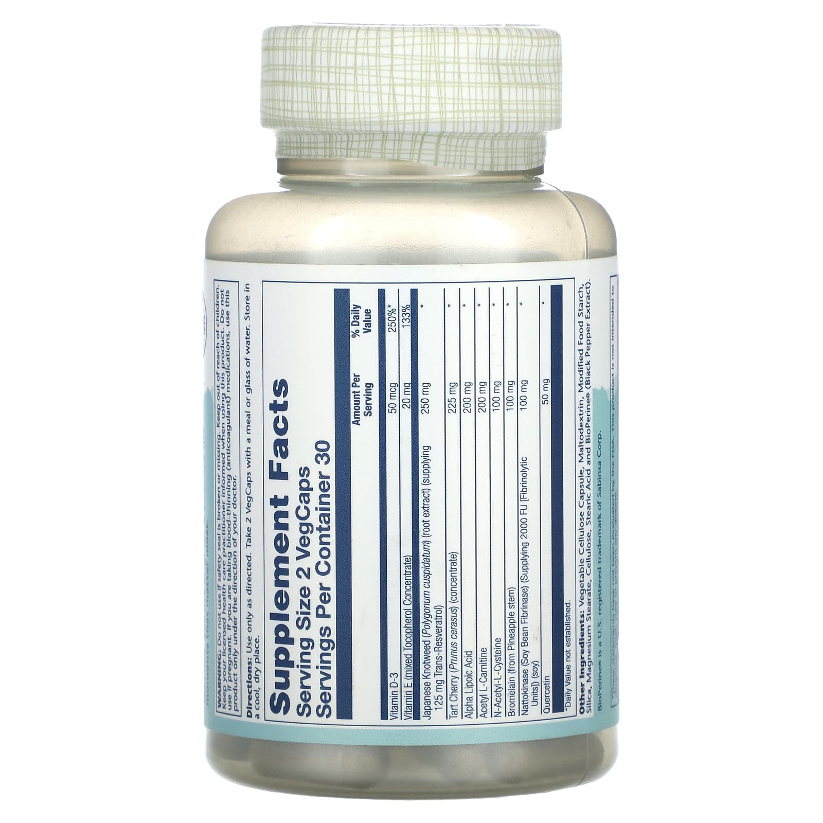 Solaray, Acetyl L-Carnitine Alpha Lipoic Acid, 60 VegCaps - Image 2