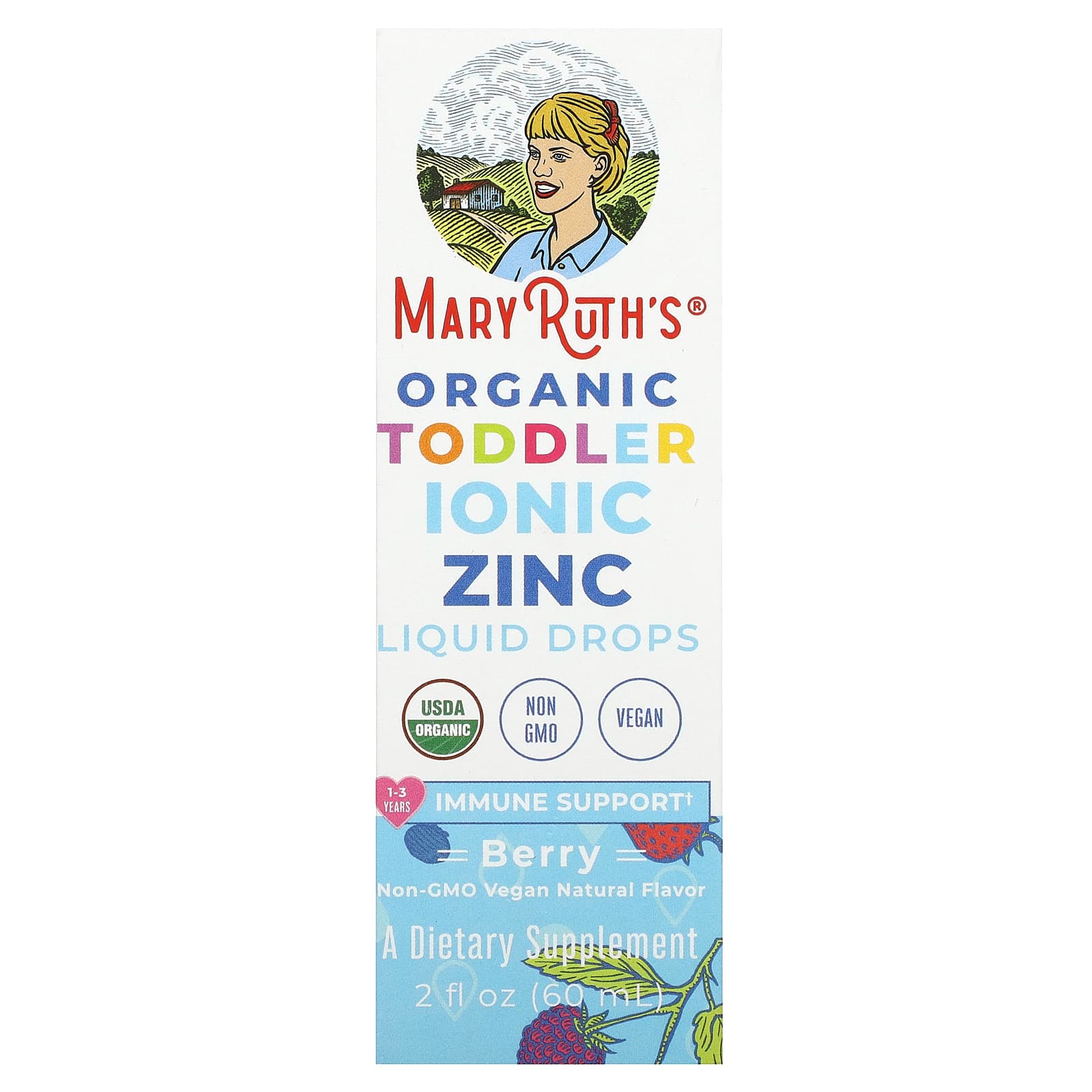 MaryRuth's, Organic Toddler Ionic Zinc Liquid Drops, 1-3 Years, Berry, 2 fl oz (60 ml) - Image 1