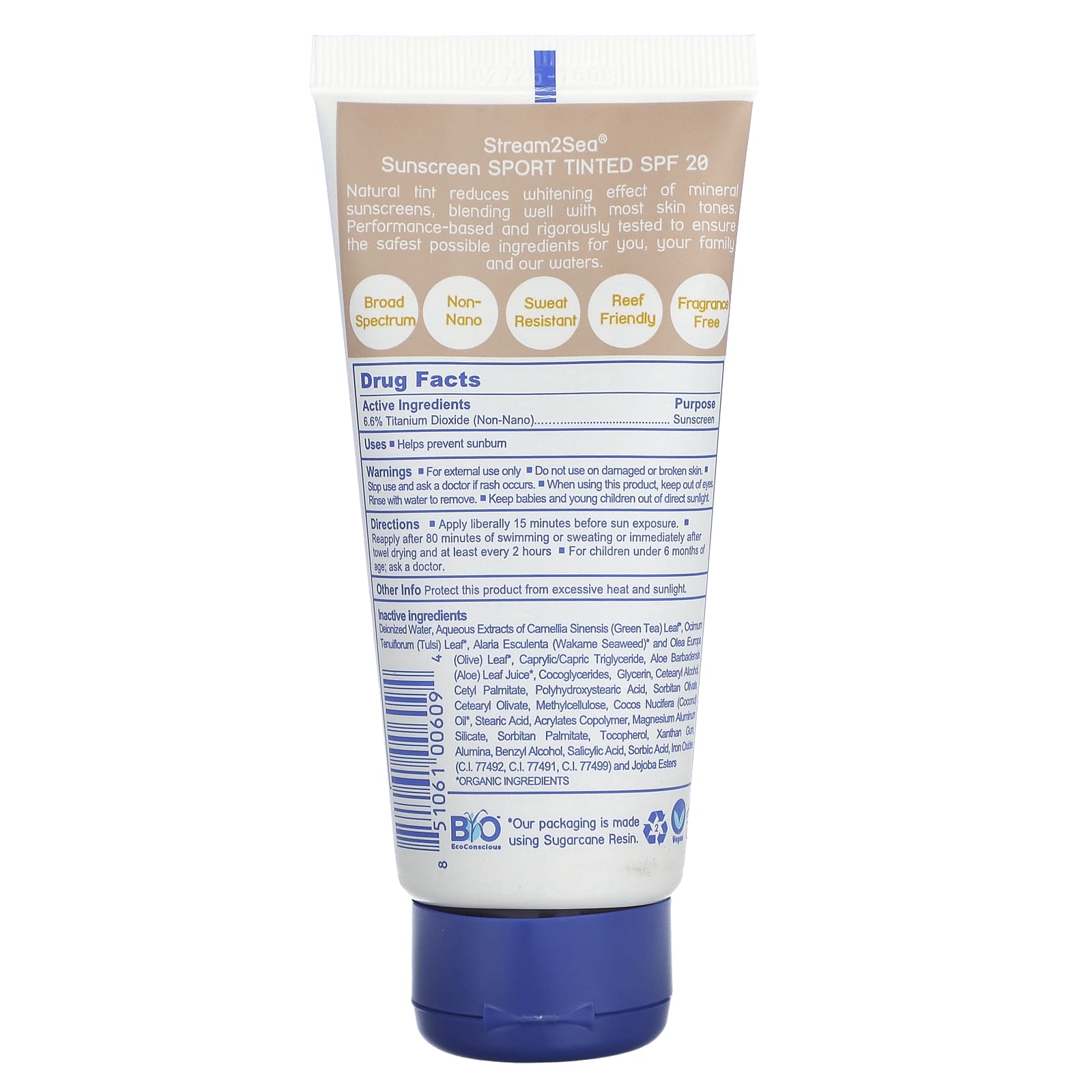 Stream2Sea, Tinted Sunscreen, Sport, SPF 20, Neutral, Fragrance Free, 3 fl oz (90 ml) - Image 2