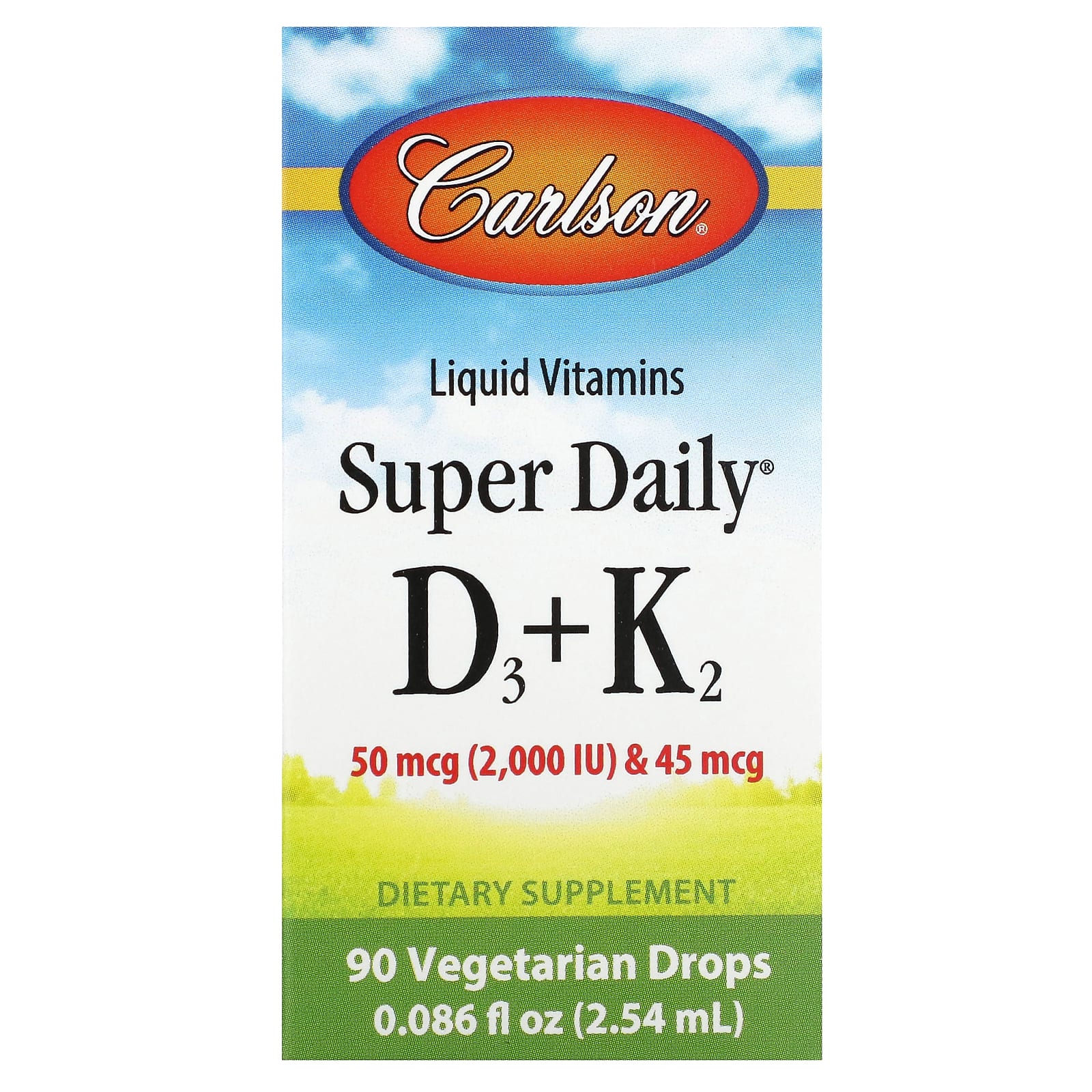 Carlson Super Daily D3 + K2, 45mcg & 2,000 IU, Liquid Vitamin Drops - Image 1